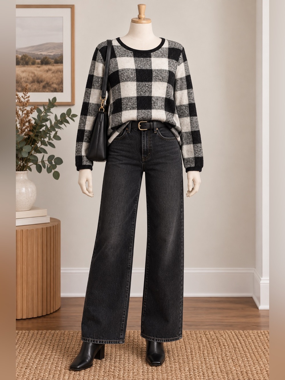 LANE BRYANT Women's Size 18/20 Black & White Buffalo Plaid Soft Pullover Sweater